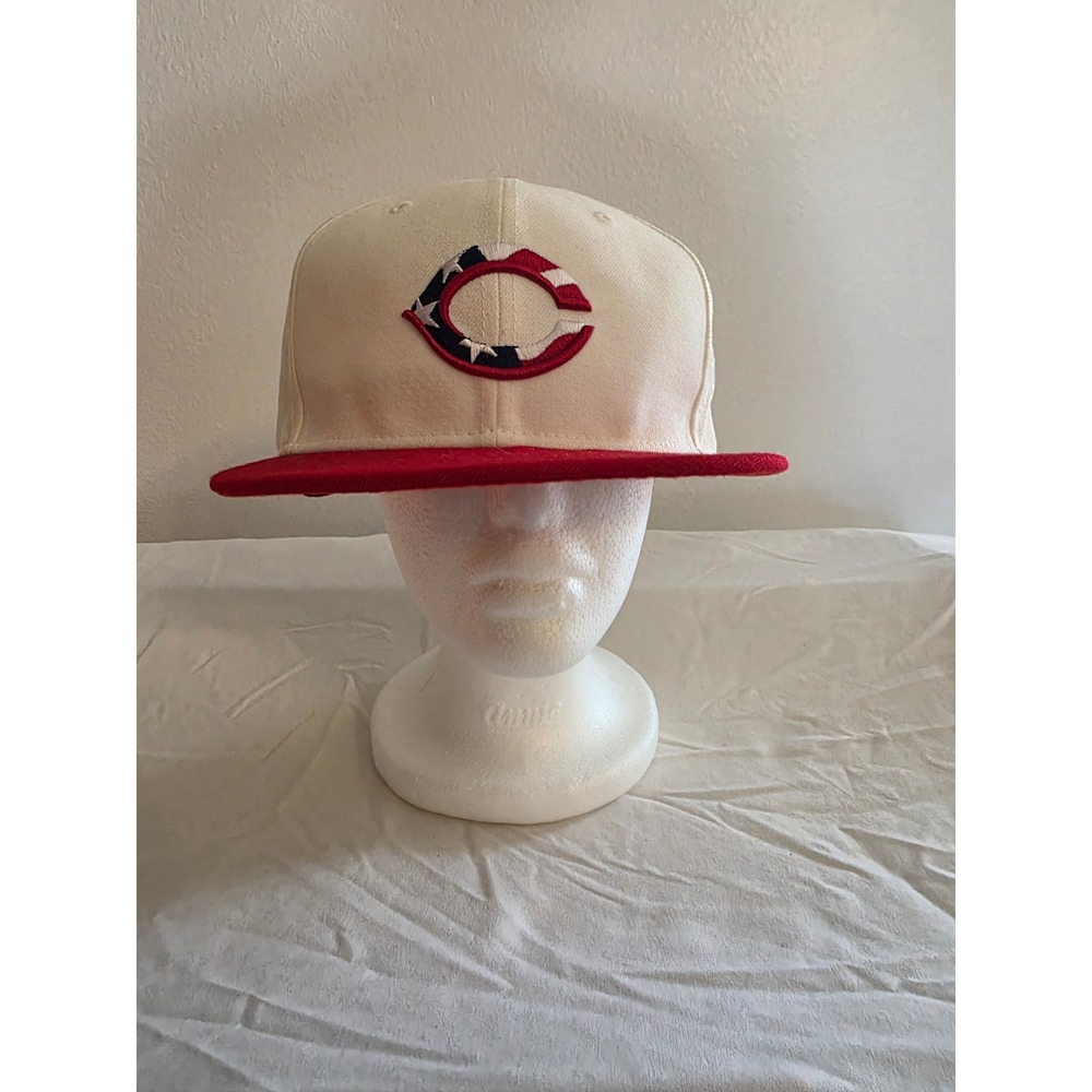 New Era Cincinnati Reds Hat Mens 7 1/2 White Red Stars and Stripes 59FIFTY MLB